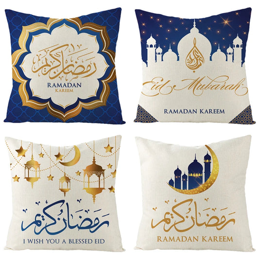 2024 Eid Mubarak Pillowcase Decor for Home Sofa Cushion Cover Islamic Ramadan Kareem Decoration Mosque Muslim Pillow Cover Gifts