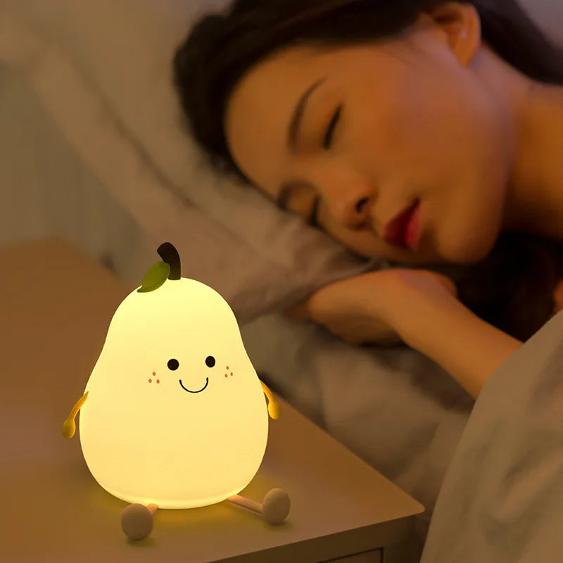 LED Night Light Pear Shaped USB Rechargeable Bedroom Sleep Silicone Lamp Bedside Decoration for Kid Baby Gift Dropship