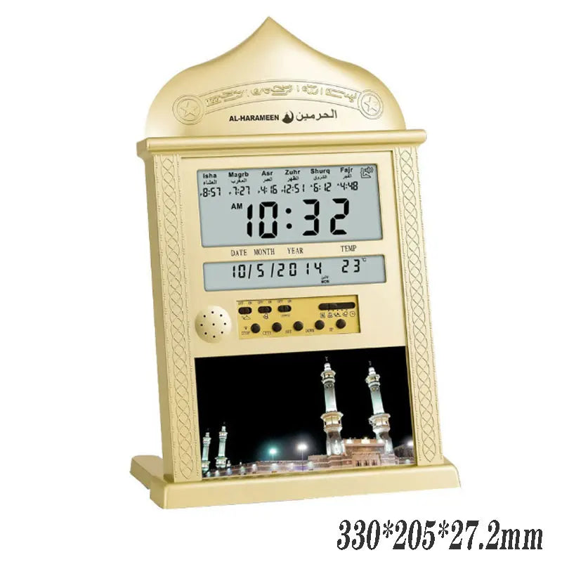 12V Azan Mosque Calendar Muslim Prayer Wall Clock Alarm Islamic Mosque Azan Calendar Ramadan Home Decor with Remote Control