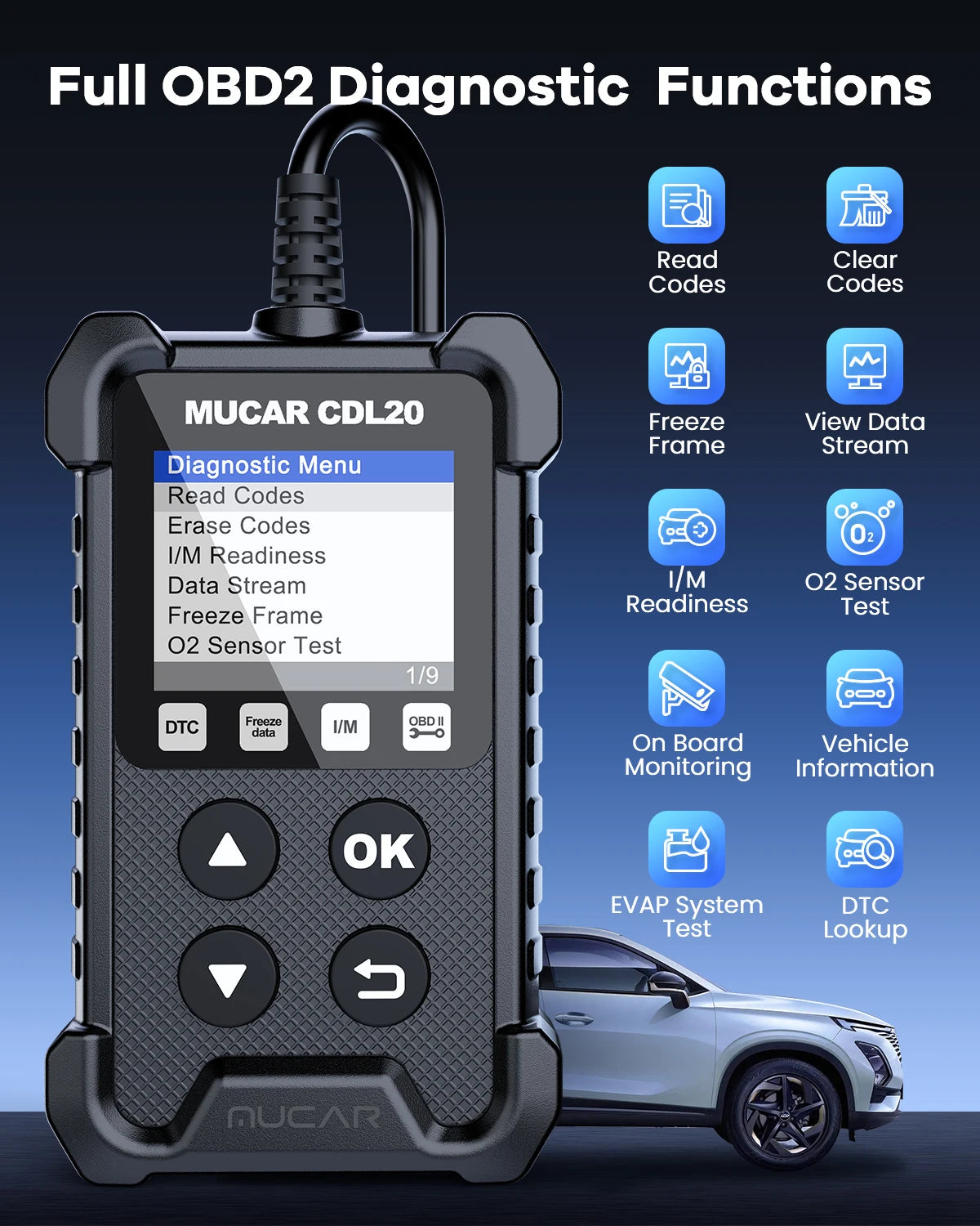 New MUCAR CDL20 Obd2  Scanner Auto Diagnostic Tools Lifetime Free Automotive Code Reader Check Engine Full OBD 2 Functions