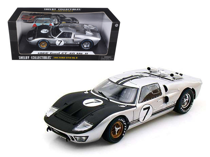 1966 Ford GT-40 MK II #7 Silver 1/18 Diecast Model Car by Shelby Collectibles-0