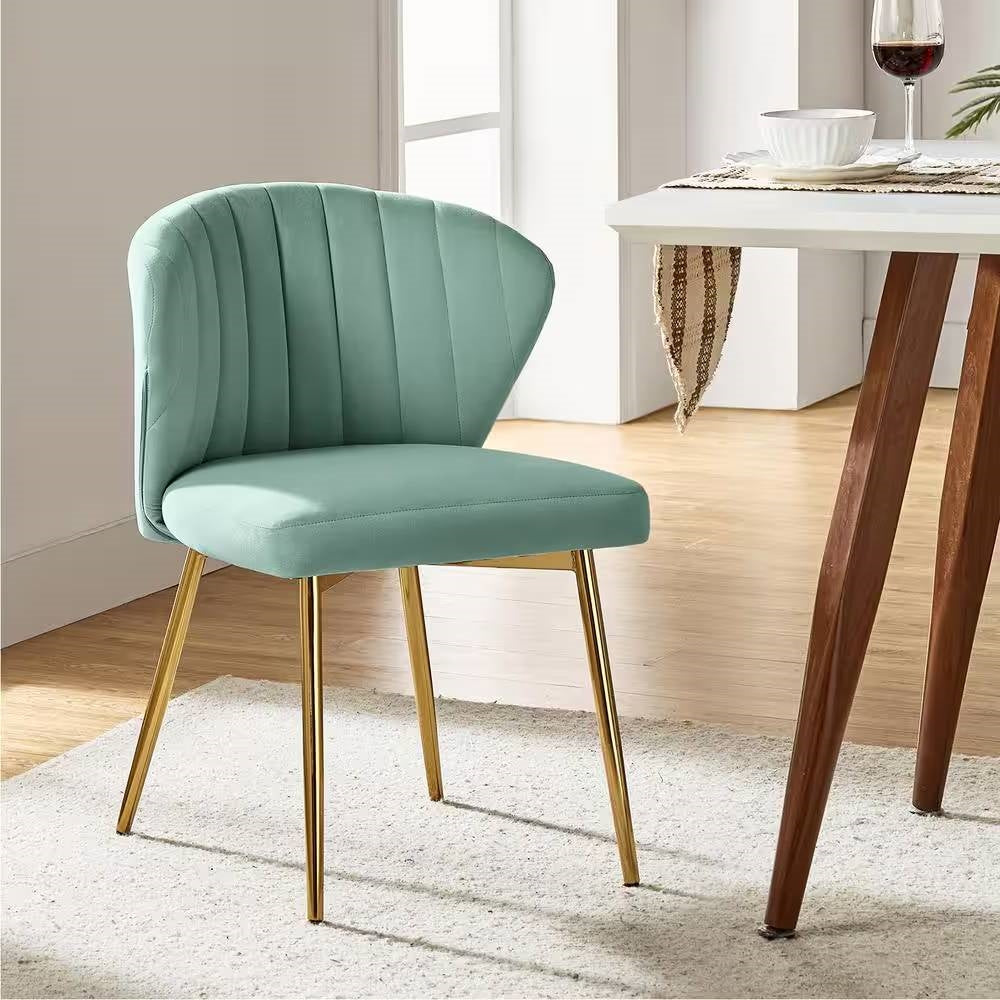 Sage Green Velvet Upholstered Wingback Accent Side Chair with Gold Metal Legs-1