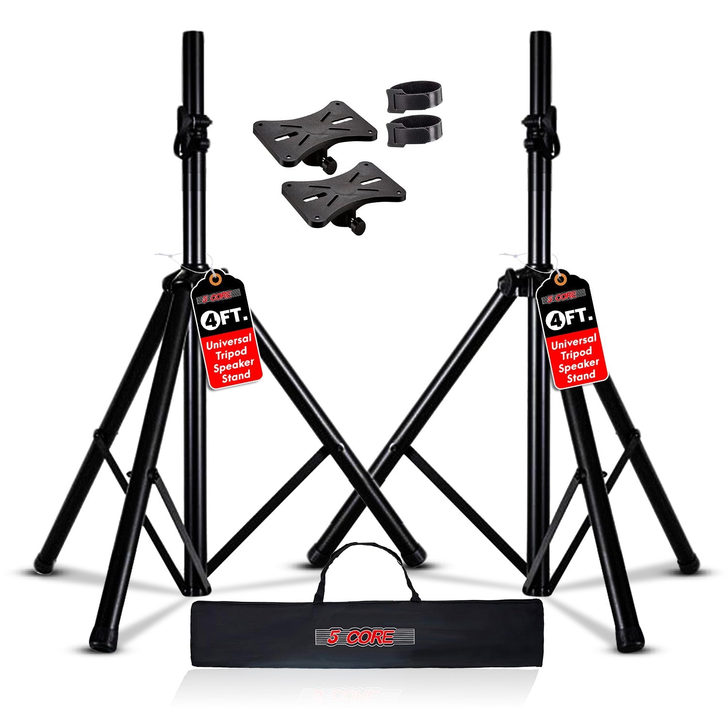 5 Core Speaker Stand Tripod Floor Adjustable Up to 48 Inch DJ Studio Monitor Stands Pole Mount Pair BLACK-0