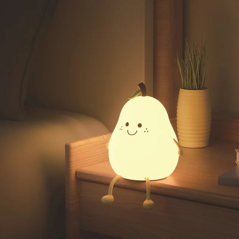 LED Night Light Pear Shaped USB Rechargeable Bedroom Sleep Silicone Lamp Bedside Decoration for Kid Baby Gift Dropship