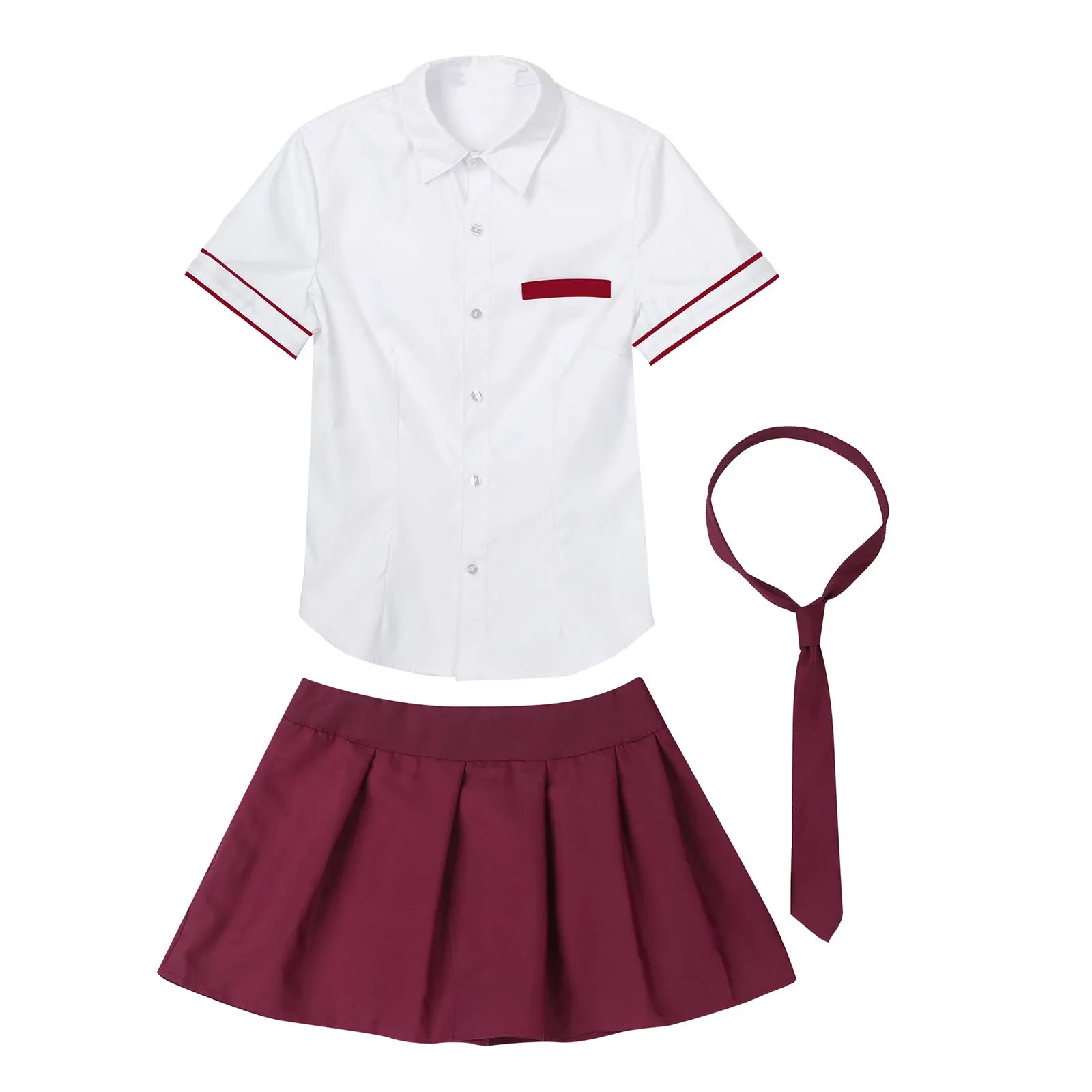 Japanese School Girl Uniform Suit White Short Sleeve T-shirt Top Pleated Skirt Cosplay Korean Girls Student Costume Set-6