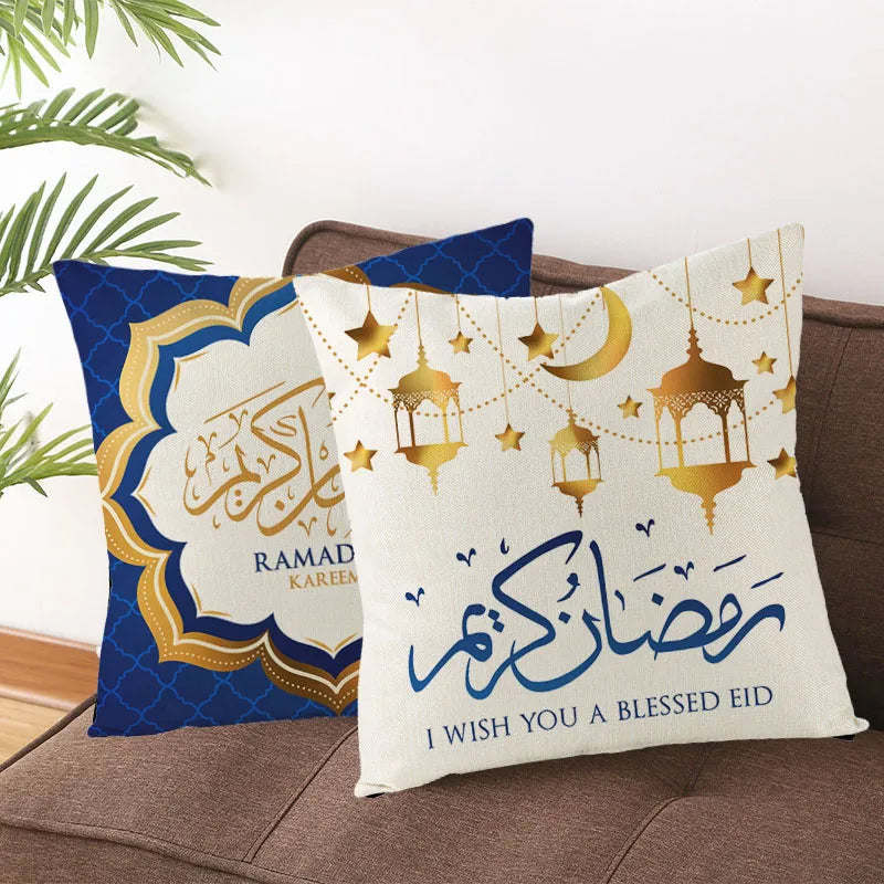 2024 Eid Mubarak Pillowcase Decor for Home Sofa Cushion Cover Islamic Ramadan Kareem Decoration Mosque Muslim Pillow Cover Gifts