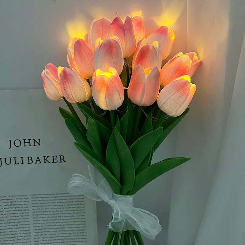 5/10pcs LED Tulips Artificial Flowers PU Tulip Fake Flower Bouquet Night Light for Home Garden Decoration Wedding Birthday Gift