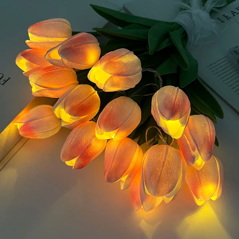 5/10pcs LED Tulips Artificial Flowers PU Tulip Fake Flower Bouquet Night Light for Home Garden Decoration Wedding Birthday Gift