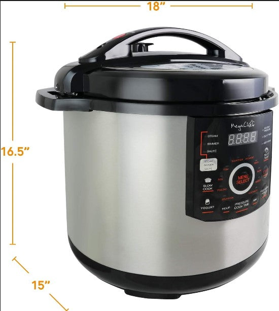 Megachef 12 Quart Steel Digital Pressure Cooker with 15 Presets and Glass Lid