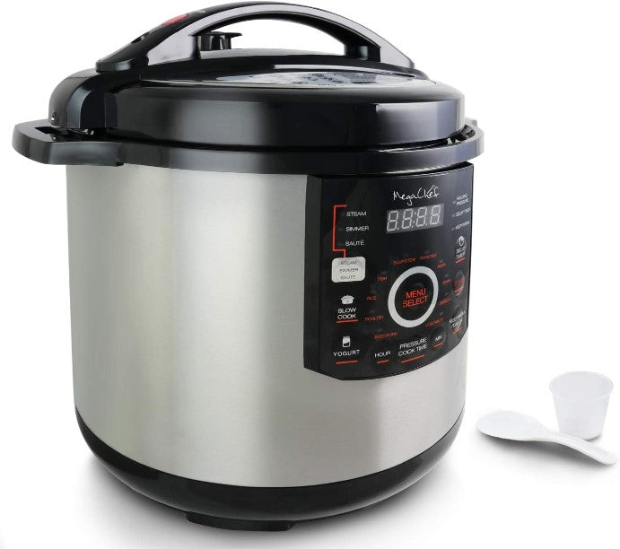 Megachef 12 Quart Steel Digital Pressure Cooker with 15 Presets and Glass Lid