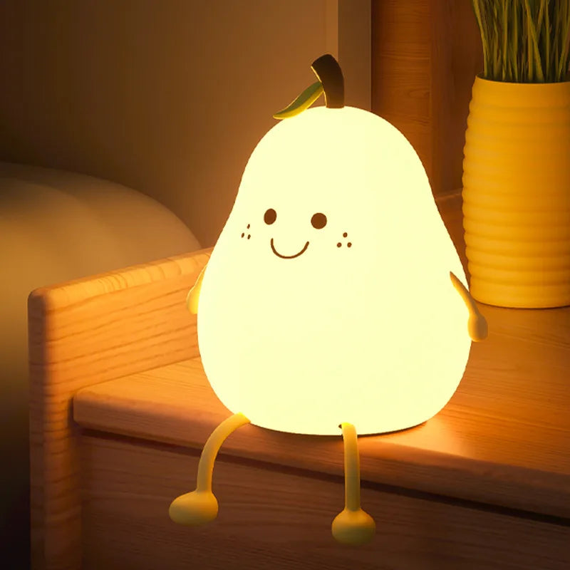 LED Night Light Pear Shaped USB Rechargeable Bedroom Sleep Silicone Lamp Bedside Decoration for Kid Baby Gift Dropship