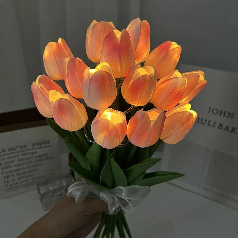 5/10pcs LED Tulips Artificial Flowers PU Tulip Fake Flower Bouquet Night Light for Home Garden Decoration Wedding Birthday Gift