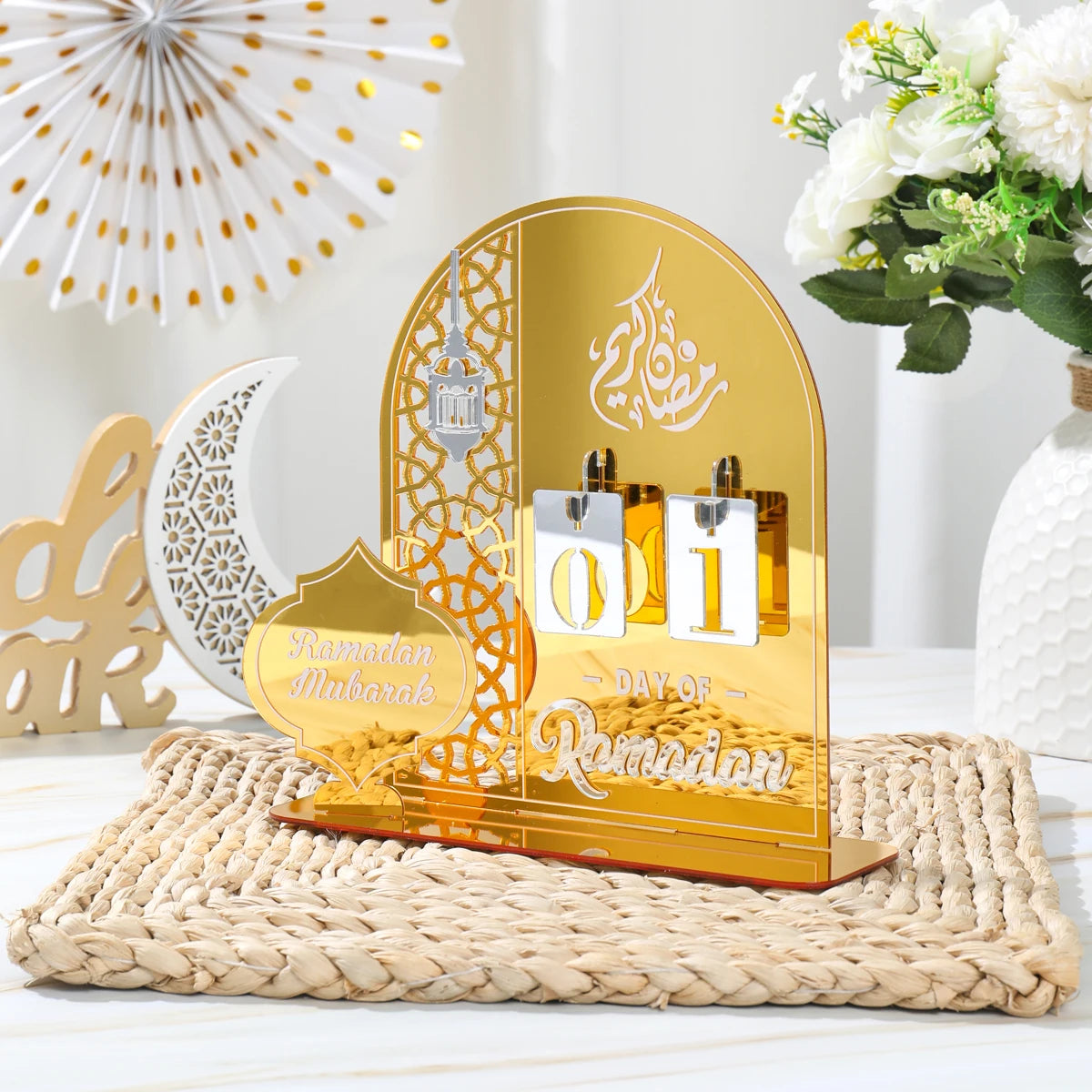 Ramadan Countdown Calendar Wooden Eid Mubarak Ornament Kareem Ramadan Decoration For Home Islamic Muslim Party Eid Mubarak Decor