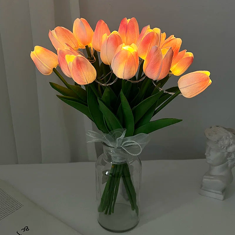 5/10pcs LED Tulips Artificial Flowers PU Tulip Fake Flower Bouquet Night Light for Home Garden Decoration Wedding Birthday Gift