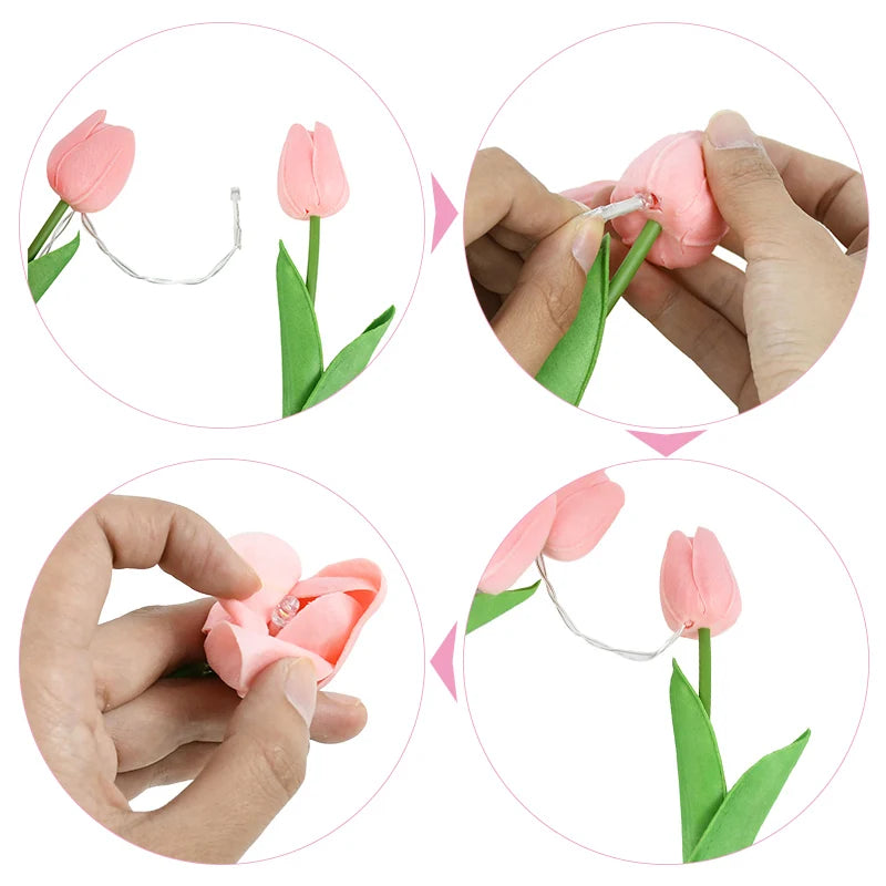 5/10pcs LED Tulips Artificial Flowers PU Tulip Fake Flower Bouquet Night Light for Home Garden Decoration Wedding Birthday Gift