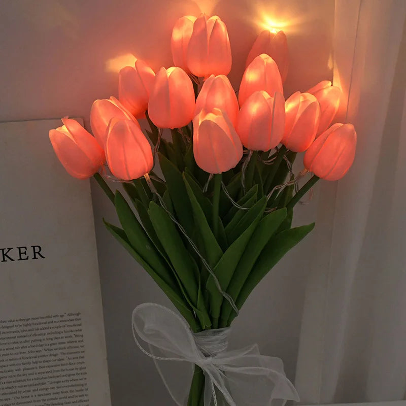 5/10pcs LED Tulips Artificial Flowers PU Tulip Fake Flower Bouquet Night Light for Home Garden Decoration Wedding Birthday Gift