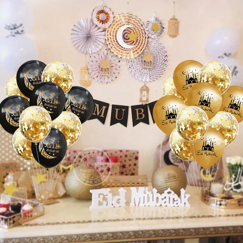 10Pcs Eid Mubarak Latex Confetti Balloons Islamic Muslim Party Supplies 2023 Ramadan Kareem Decoration For Home Eid Al Adha Gift