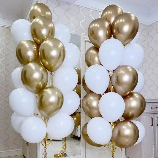 18Pcs/set Metallic Gold Silver White Ballon Brial Birthday Confetti Balls Air Helium Baloon Ramadan Home Festive Party Supplies