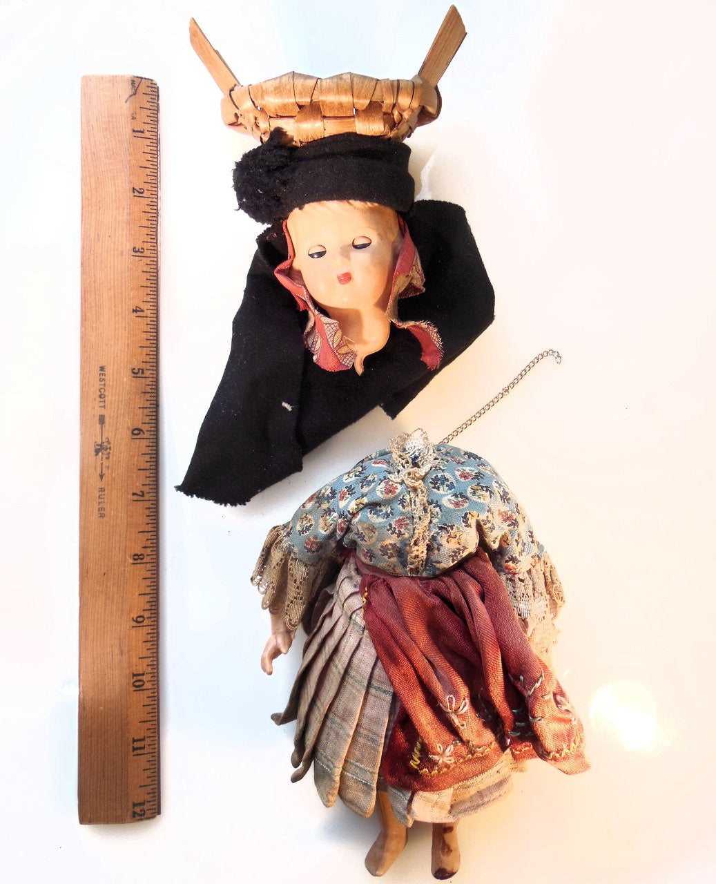 Vintage Portuguese Fish Seller Doll.  Opening/Closing Eyes & Basket on Head-3