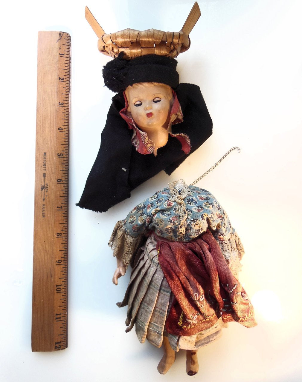 Vintage Portuguese Fish Seller Doll.  Opening/Closing Eyes & Basket on Head-5