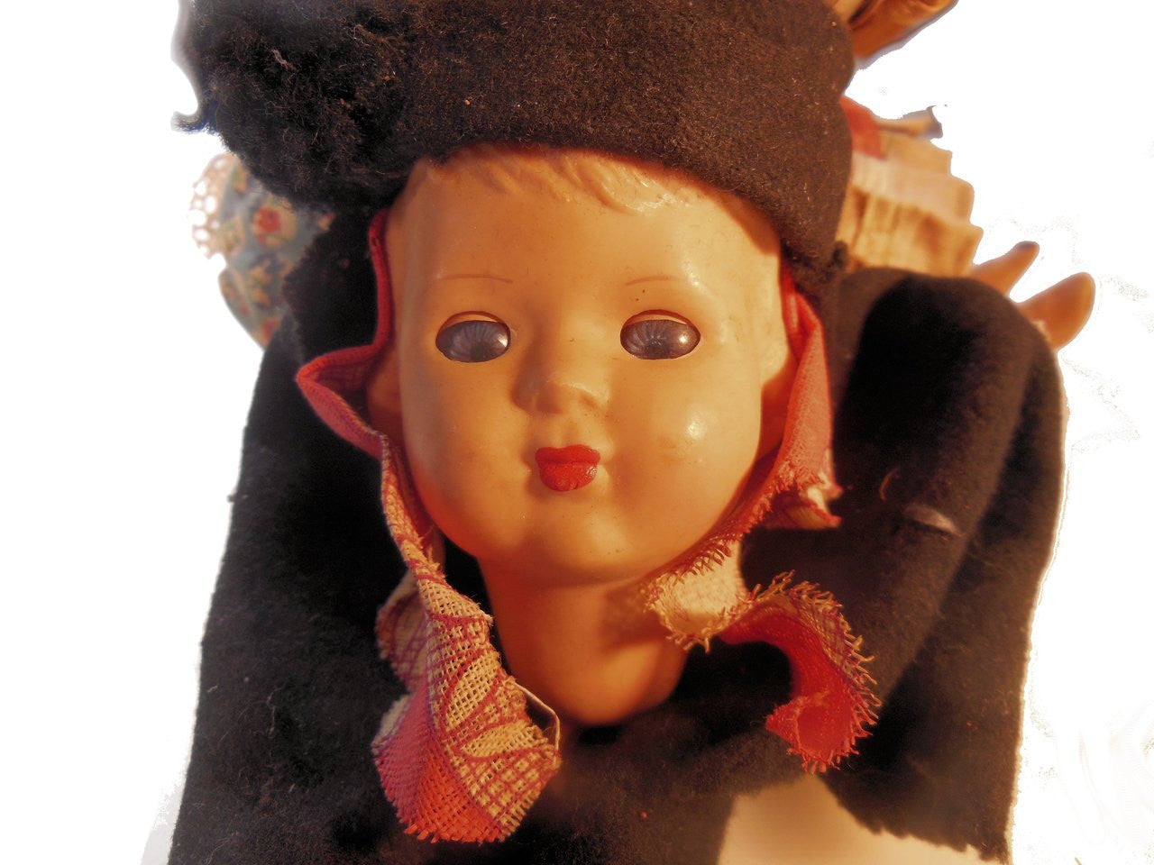 Vintage Portuguese Fish Seller Doll.  Opening/Closing Eyes & Basket on Head-2