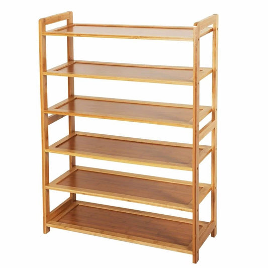 Solid Wood 6-Shelf Shoe Rack - Holds up to 24 Pair of Shoes-0