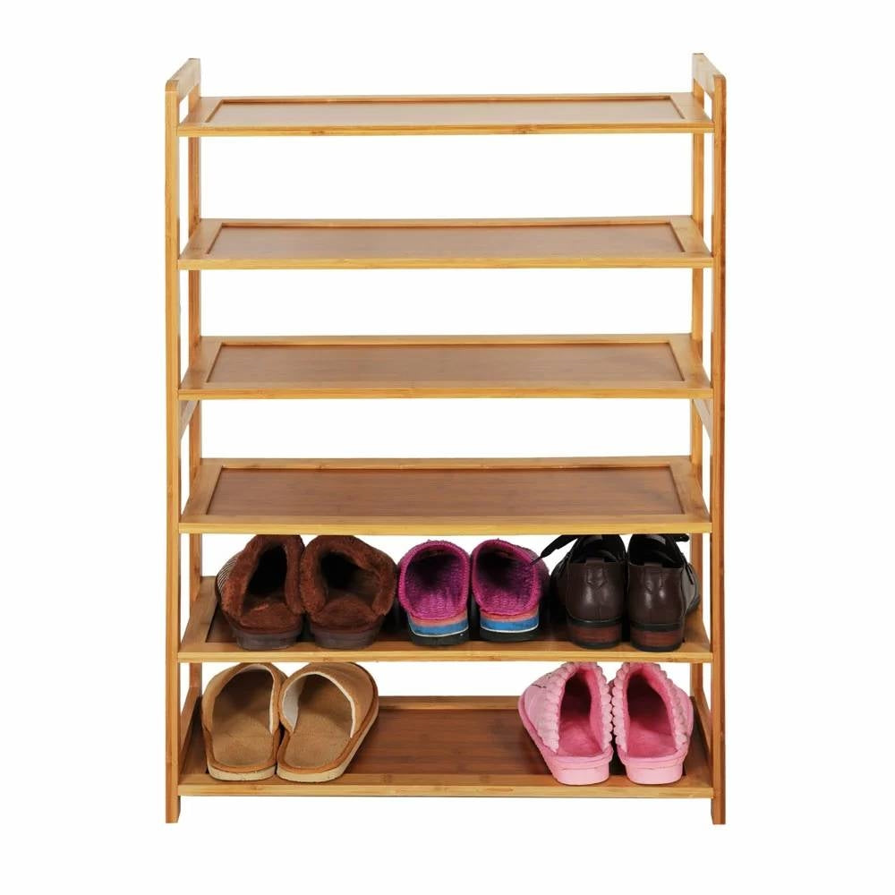 Solid Wood 6-Shelf Shoe Rack - Holds up to 24 Pair of Shoes-1