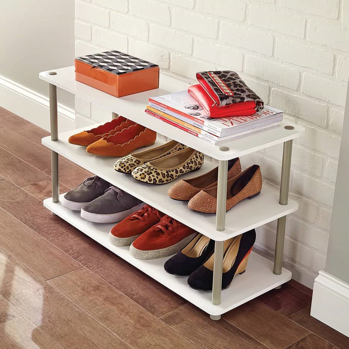 White 3-Shelf Modern Shoe Rack - Holds up to 12 Pair of Shoes-2