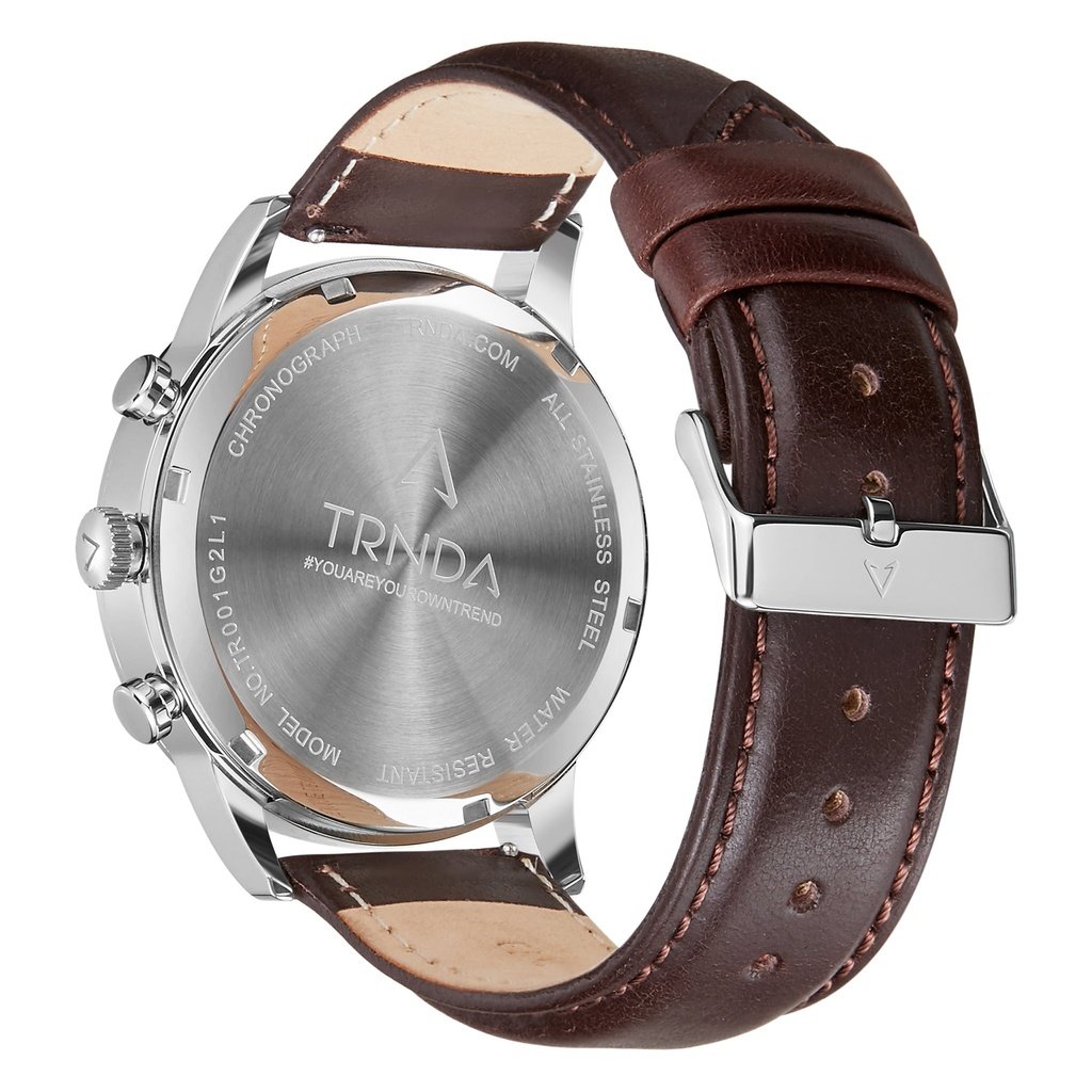 TRNDA STAINLESS STEEL MENS WATCH - CHARCOAL BLACK DIAL & BROWN LEATHER BAND-3