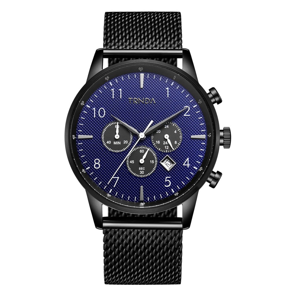 TRNDA STAINLESS STEEL MEN'S WATCH - TIMELESS FASHION WITH DARK BLUE DIAL & BLACK MESH BAND-0