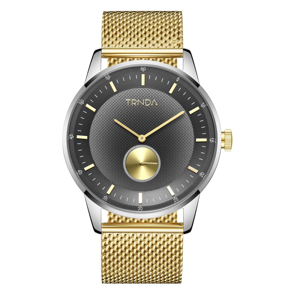 TRNDA STAINLESS STEEL MENS WATCH - ELEGANT GOLD MESH & GRADIENT LIGHT GRAY DIAL-0