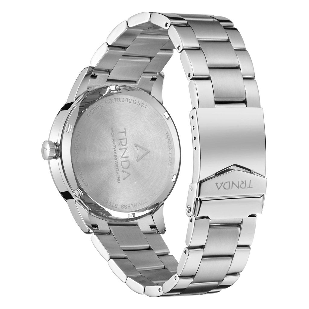 TRNDA STAINLESS STEEL MEN'S WATCH - TIMELESS BLACK DIAL & SILVER BAND FASHION STATEMENT-3