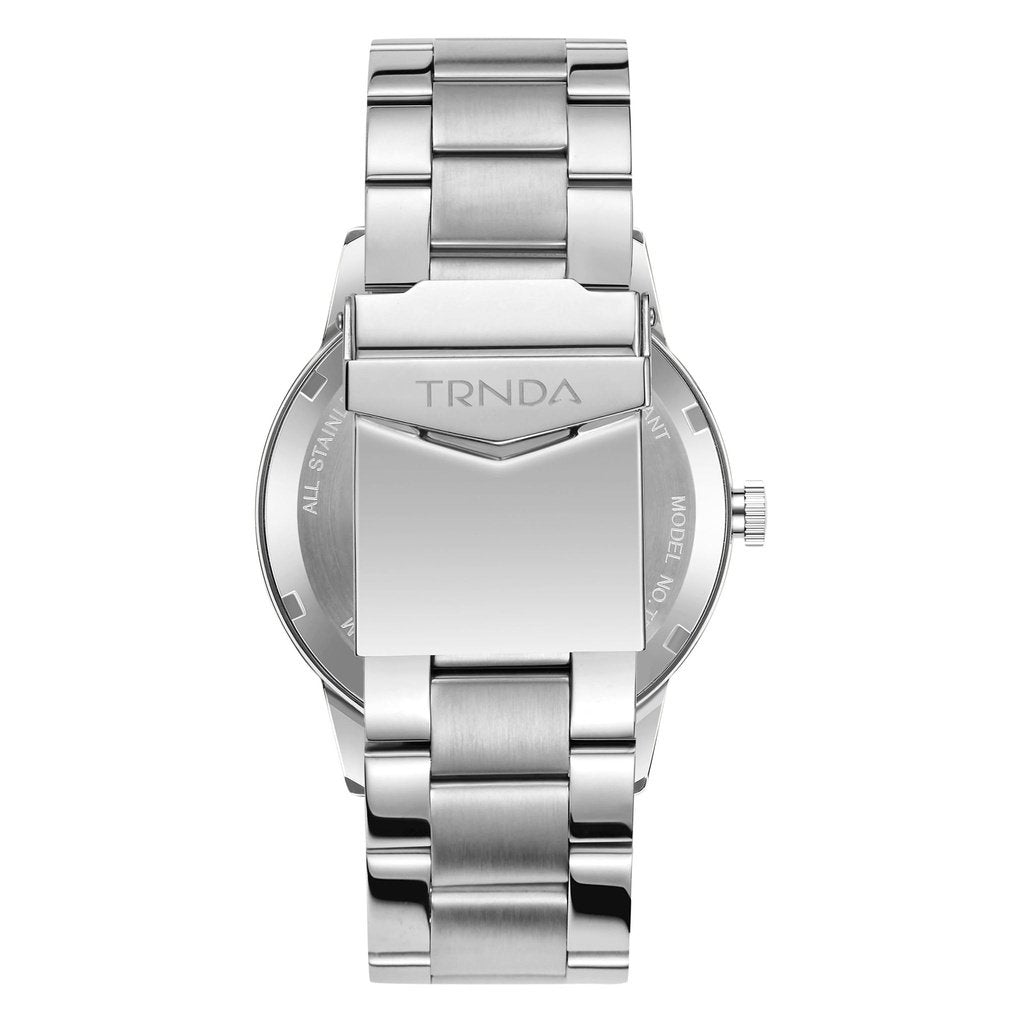 TRNDA STAINLESS STEEL MEN'S WATCH - TIMELESS BLACK DIAL & SILVER BAND FASHION STATEMENT-4