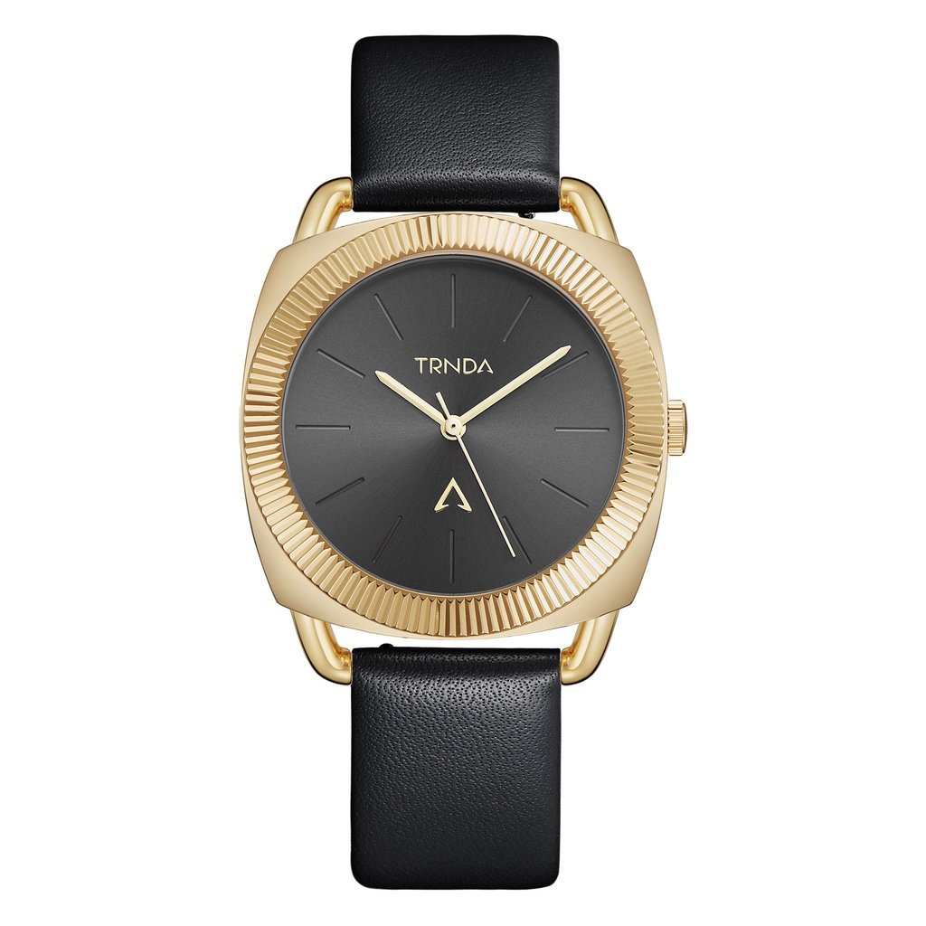 TRNDA Women's Watch with Gold Stainless Steel Case and Black Leather Band-0