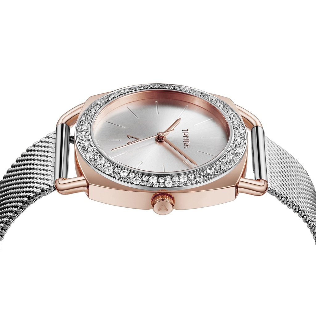 TRNDA Women's Watch with Rose Gold Stainless Steel Case and Silver Stainless Steel Band-2