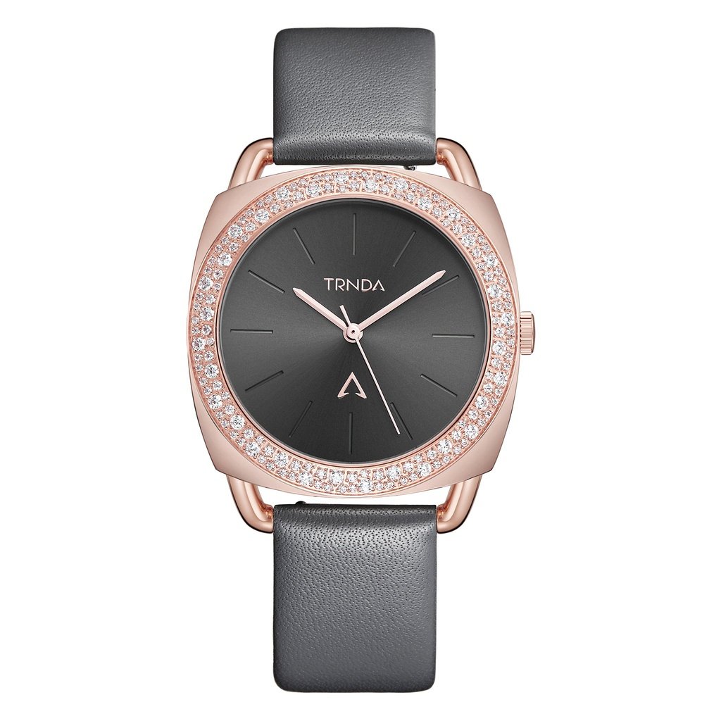 TRNDA Women's Watch with Rose Gold Stainless Steel Case and Gray Leather Band-0