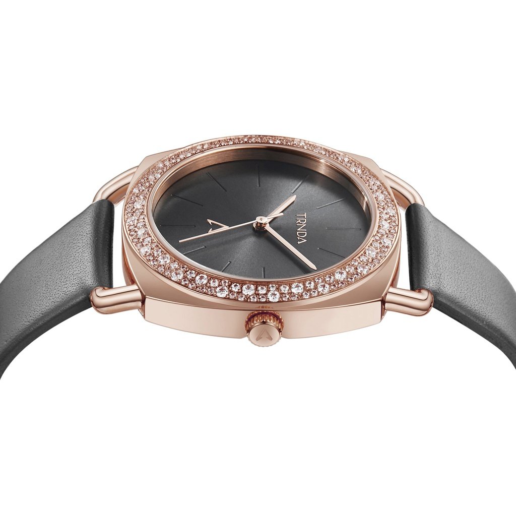 TRNDA Women's Watch with Rose Gold Stainless Steel Case and Gray Leather Band-2