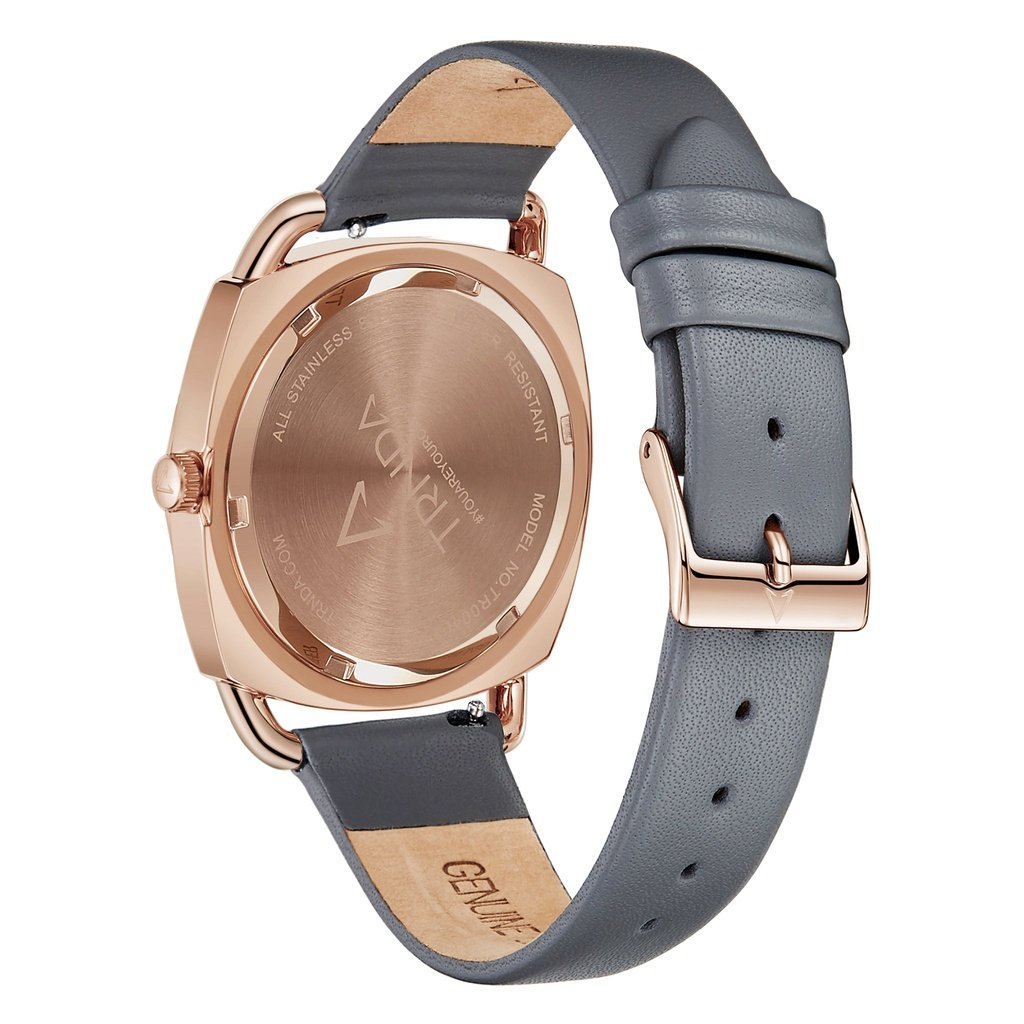 TRNDA Women's Watch with Rose Gold Stainless Steel Case and Gray Leather Band-3