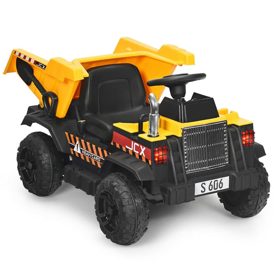 12V Battery Kids Ride On Dump Truck with Electric Bucket and Dump Bed-Yellow - Color: Yellow