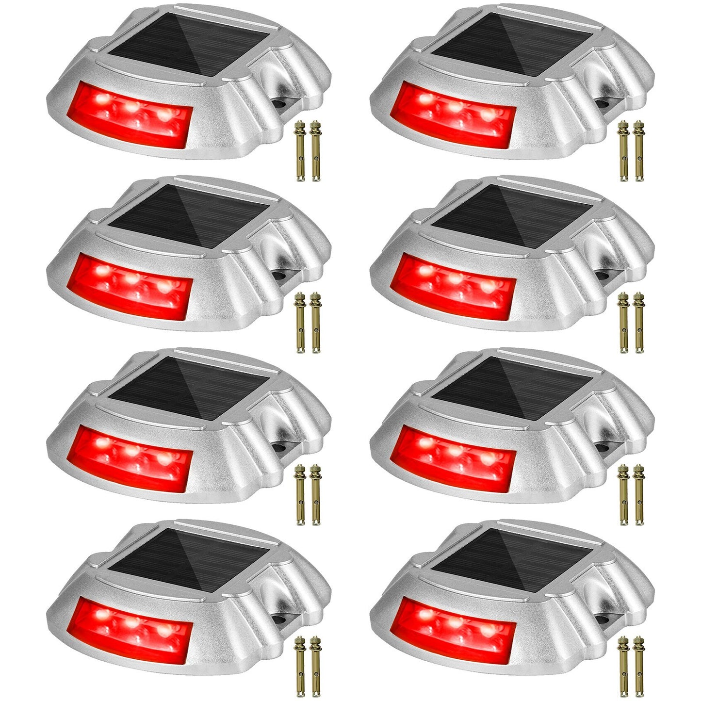 Vevor Driveway Lights, 8-Pack Solar Driveway Lights with Switch Button, Solar Deck Lights Waterproof, Wireless Dock Lights 6 LEDs for Path Warning Garden Walkway Sidewalk Steps, LED Bright Red