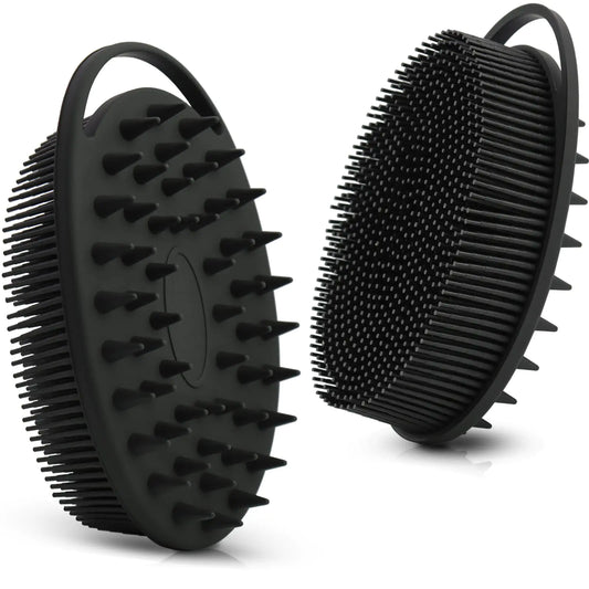 Upgrade Body Scrubber and Hair Shampoo Brush, All in One, Premium Silicone Loofah, Exfoliating Body Brush, Shower Scrubber for Body, Scalp Massager for Women, Men, Pet (1PC Black)