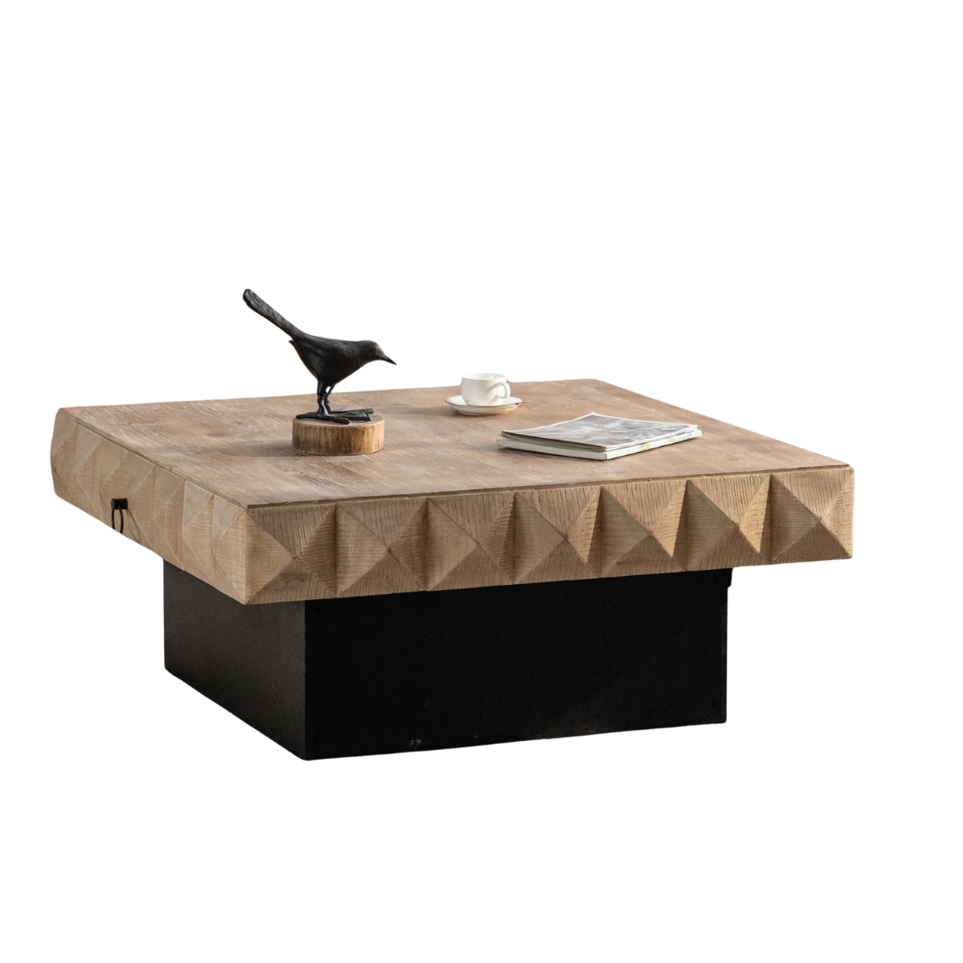 Three-dimensional Rough Pattern Square Retro Coffee Table-0