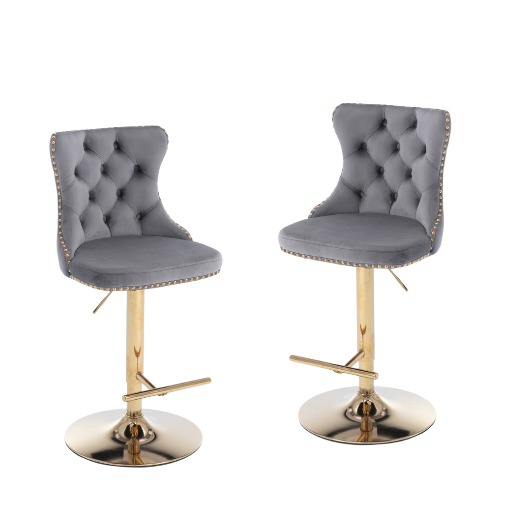 Set of 2 Modern A Velvet Swivel Stools-0