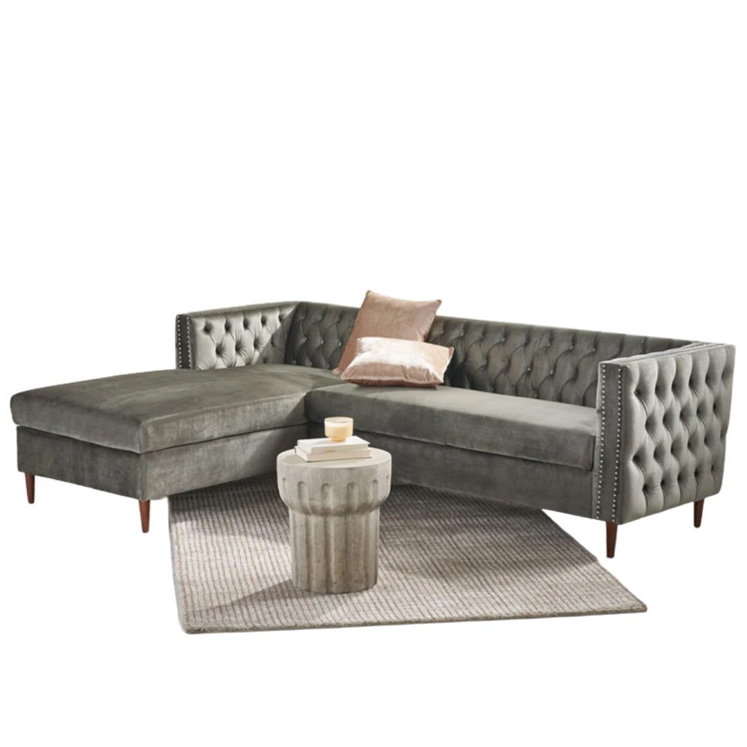 Tufted Velvet Sectional Storage Sofa with Chaise Lounge-0