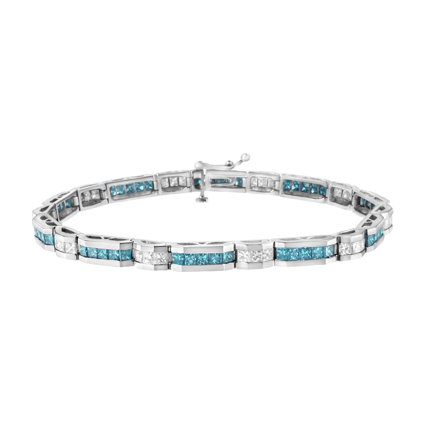 14K White Gold 6 1/3 Cttw White and Treated Blue Diamond Tennis Bracelet (H-I Color, SI1-SI2 Clarity) - 7.25"