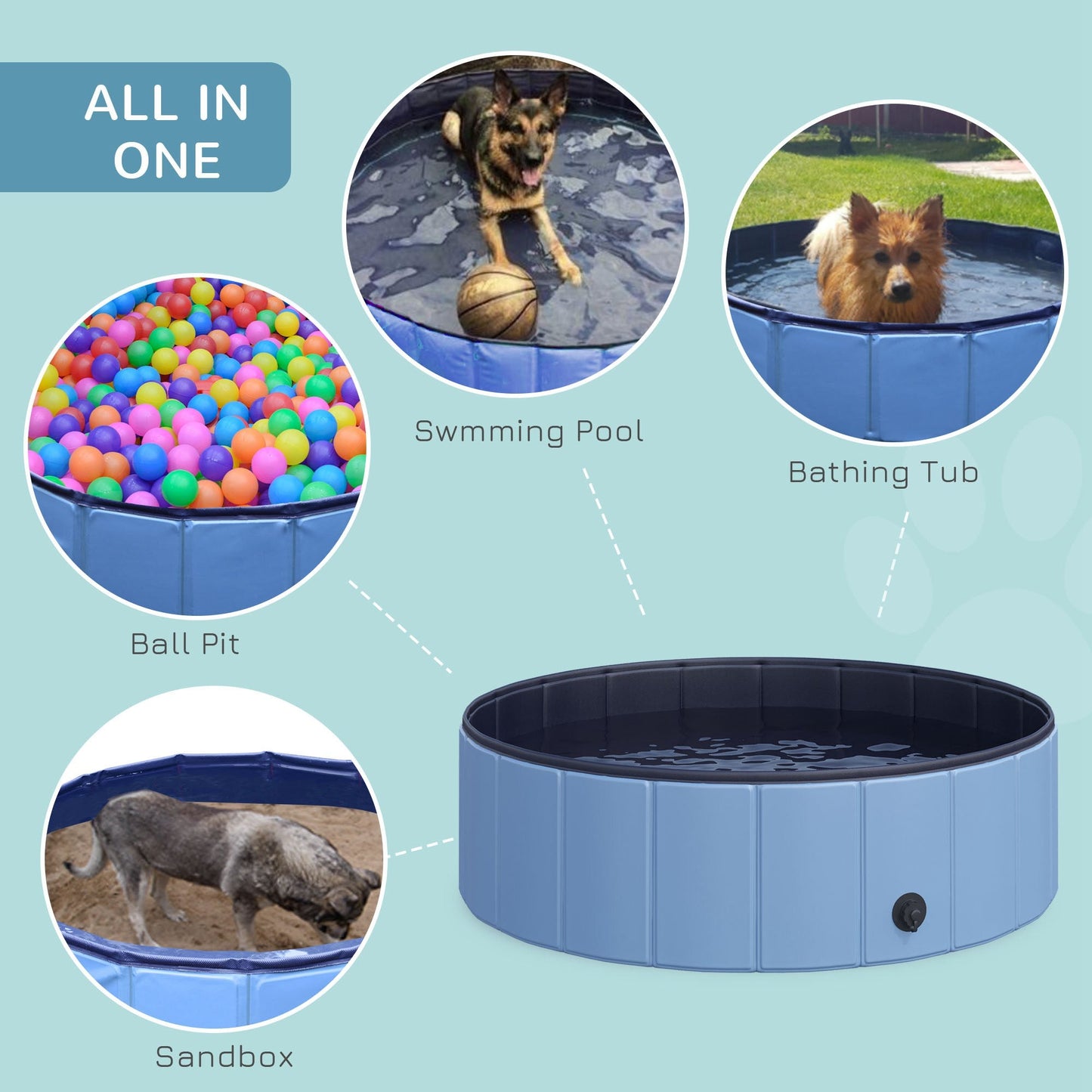 100x30H cm Pet Swimming Pool-Blue-3