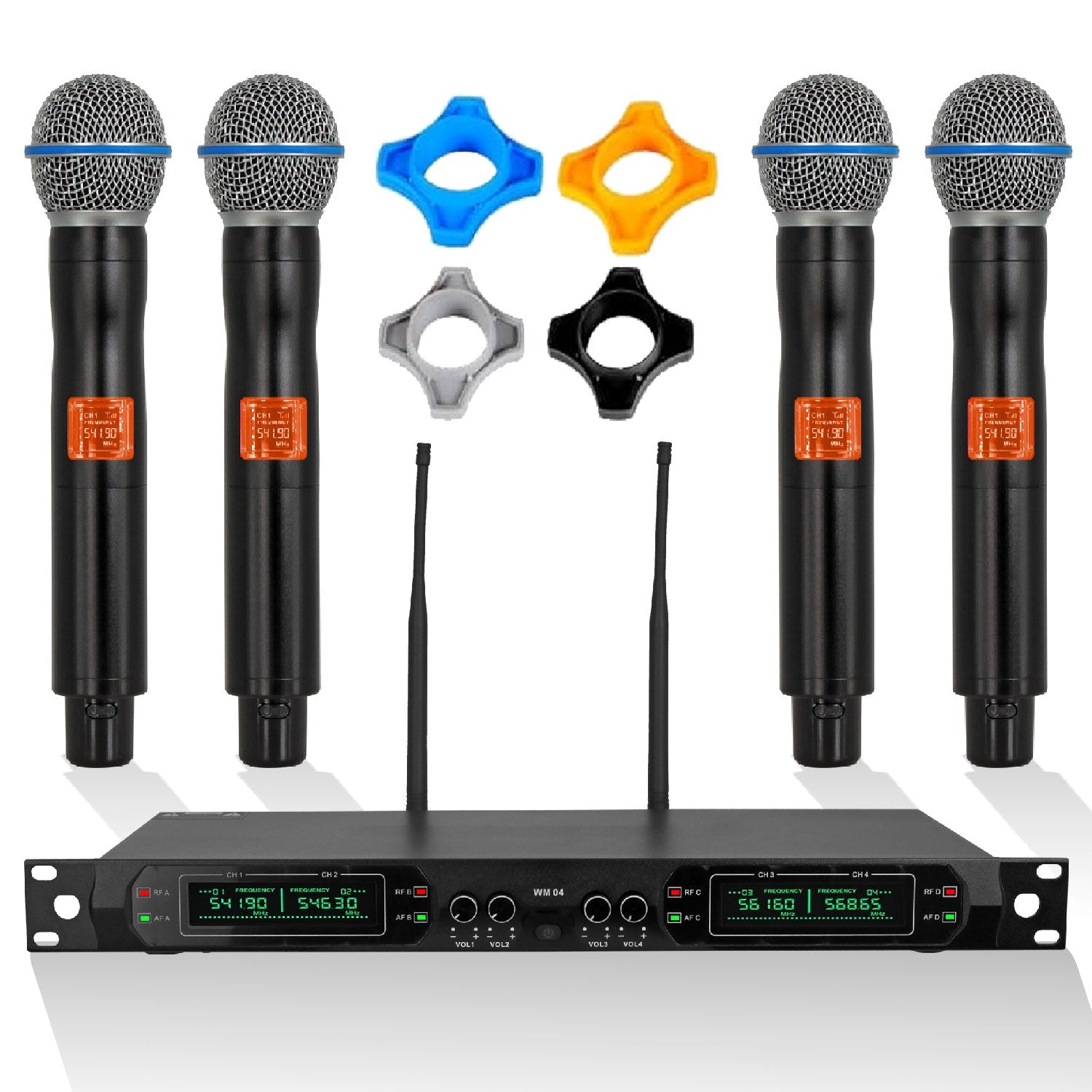 5 Core Wireless Microphone System 4 Channel UHF 492F Range Portable Receiver w Cordless Mic-0