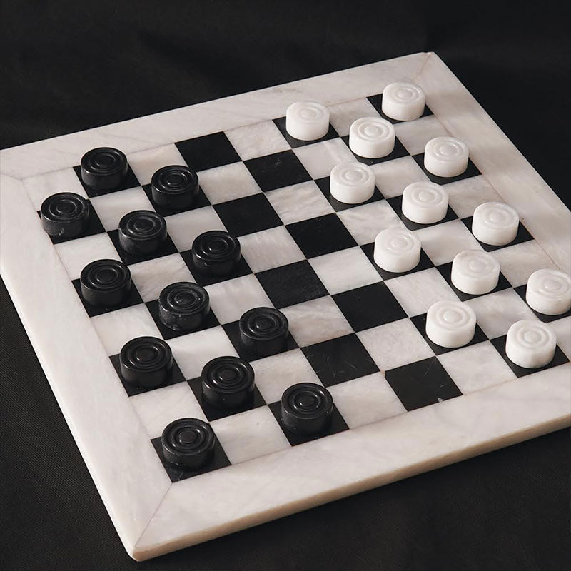 White And Black 15 Inches Marble Tournament Checkers Set-2