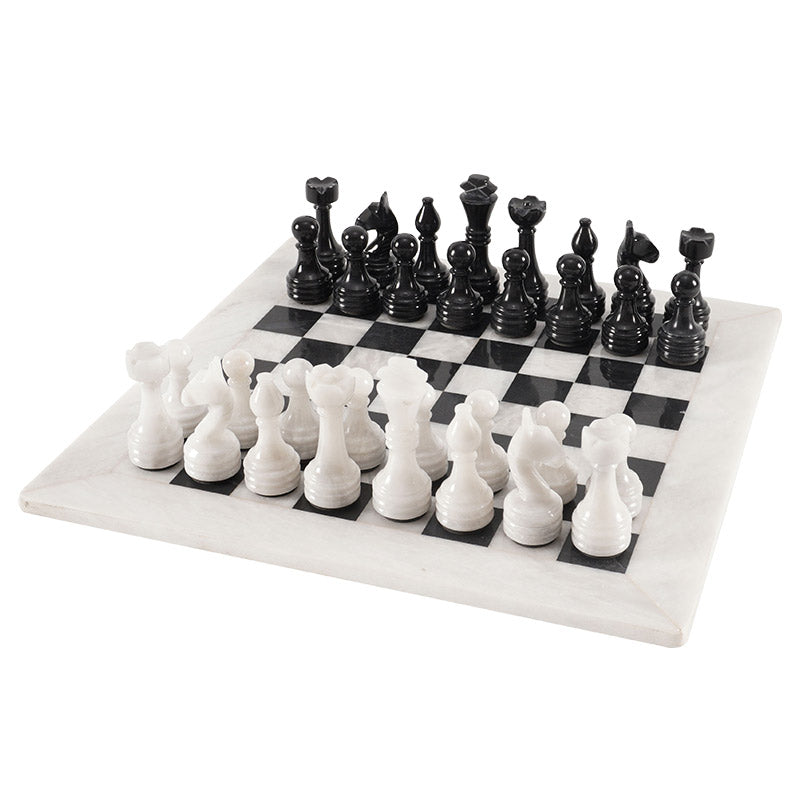 White and Black 15 Inches Premium Quality Marble Chess Set (With Storage Box)-2