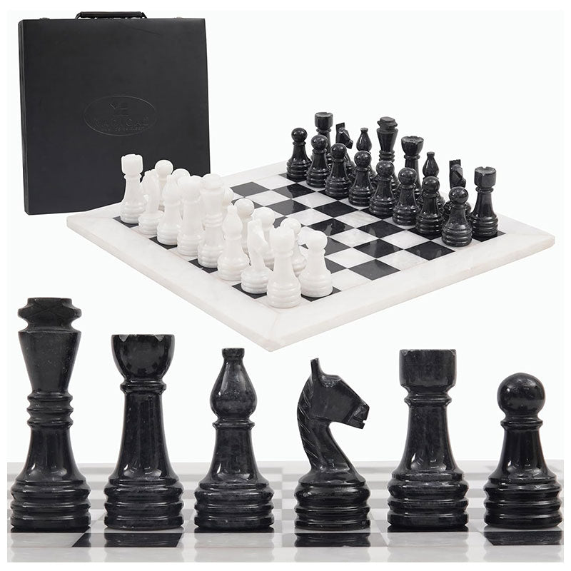 White and Black 15 Inches Premium Quality Marble Chess Set (With Storage Box)-1